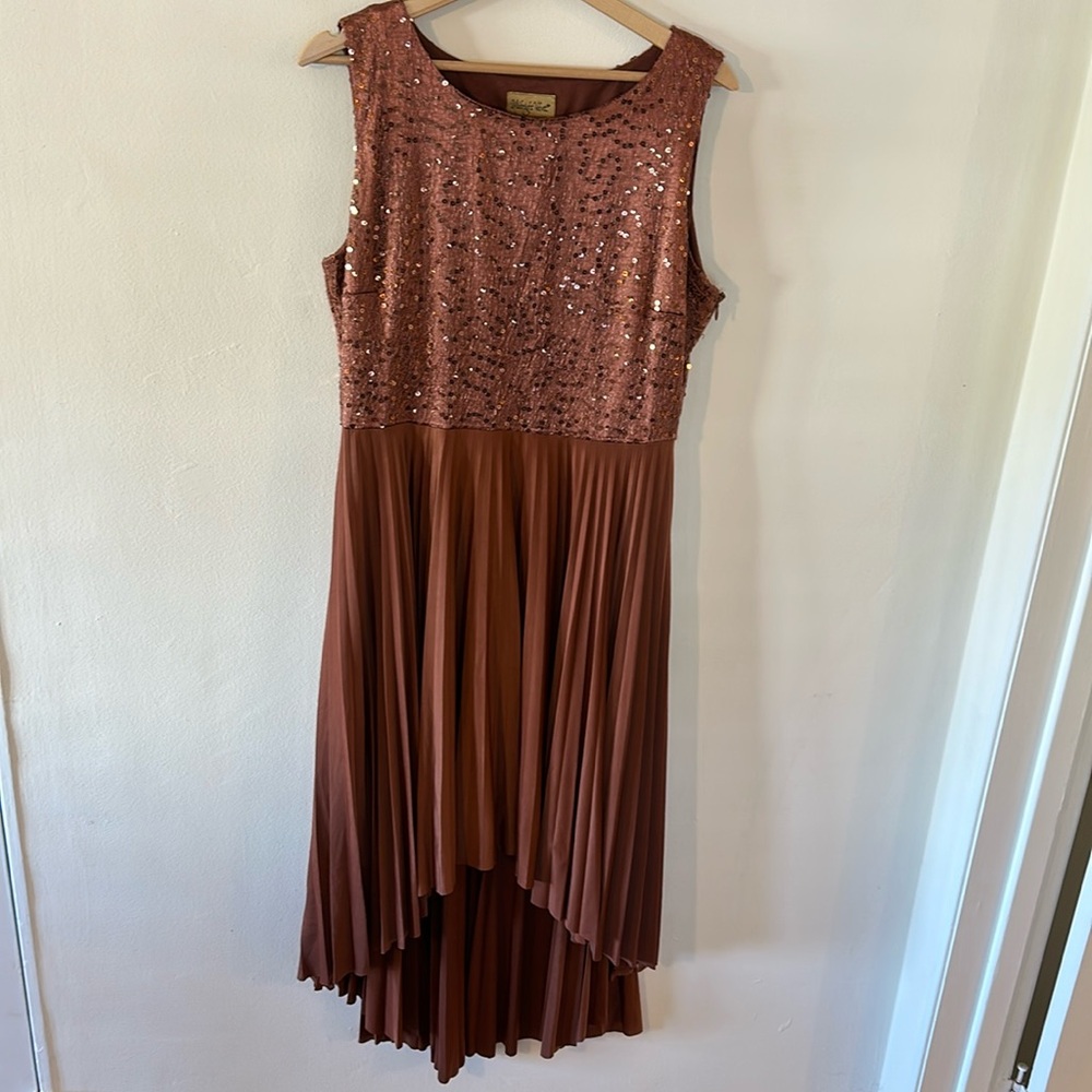 Midnight Velvet Copper Sequin Hi-low Dress, Sz 14